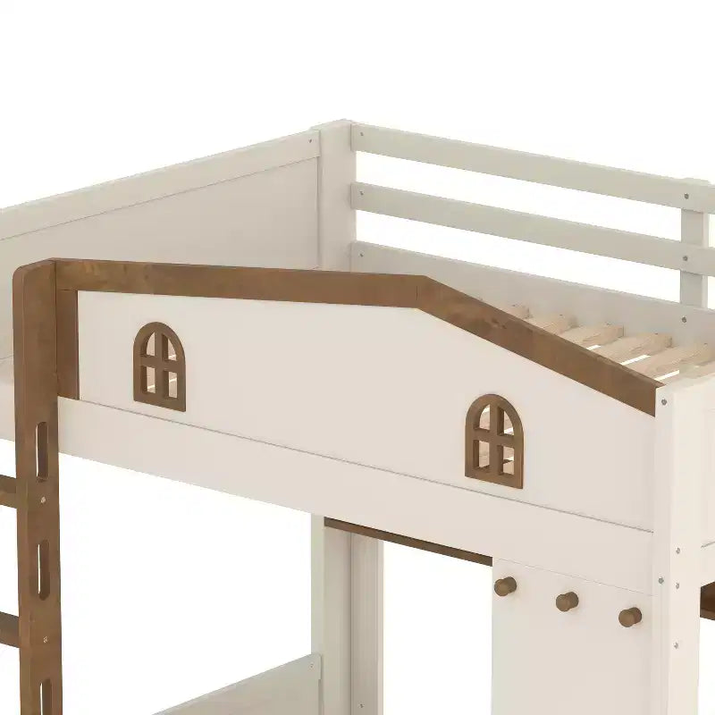 GDFStudio Letto a Castello in Legno Haven con Letto Estraibile, Ripiani Contenitori e Ganci