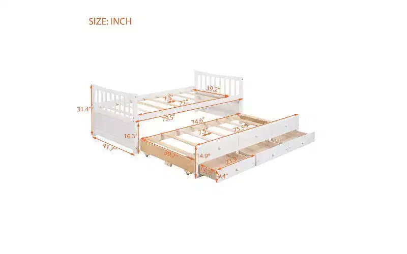 TUYOHW Letto da Giorno Twin Size, Struttura Letto Divano con Letto Estraibile e 3 Cassetti, Letto Contenitore Multifunzione, Struttura Letto a Piattaforma in Legno