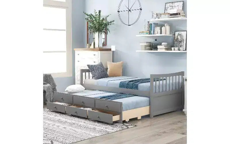 TUYOHW Letto da Giorno Twin Size, Struttura Letto Divano con Letto Estraibile e 3 Cassetti, Letto Contenitore Multifunzione, Struttura Letto a Piattaforma in Legno