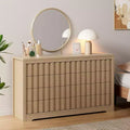 Fluted Dresser for Bedroom with 8 Drawers, 54 Wide Modern Chest of Drawers with Curved Profile, Natural Wooden Drawer Organizer for Bedroom