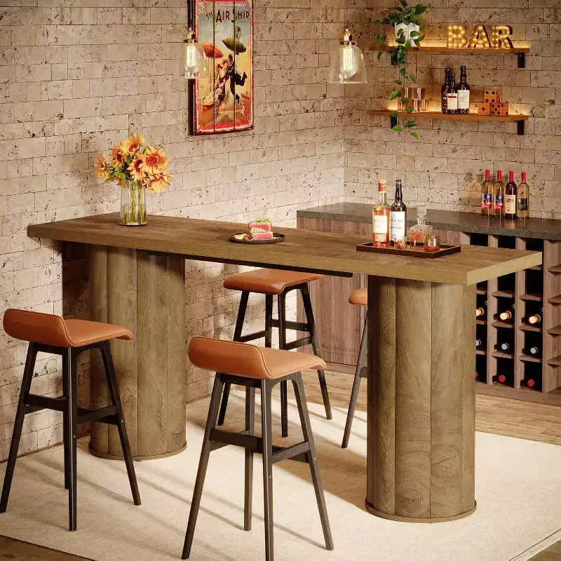 Tavolo da bar Lantine, tavolo da pub industriale altezza bancone da 180 cm, tavolo da bar rettangolare in legno per cucina, sala da pranzo, soggiorno, bar di casa