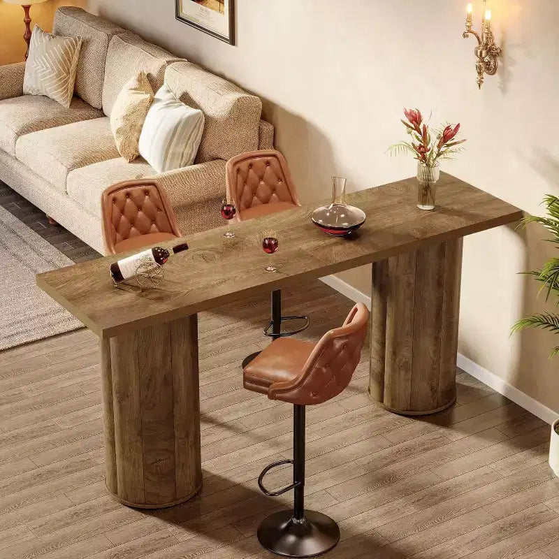 Tavolo da bar Lantine, tavolo da pub industriale altezza bancone da 180 cm, tavolo da bar rettangolare in legno per cucina, sala da pranzo, soggiorno, bar di casa