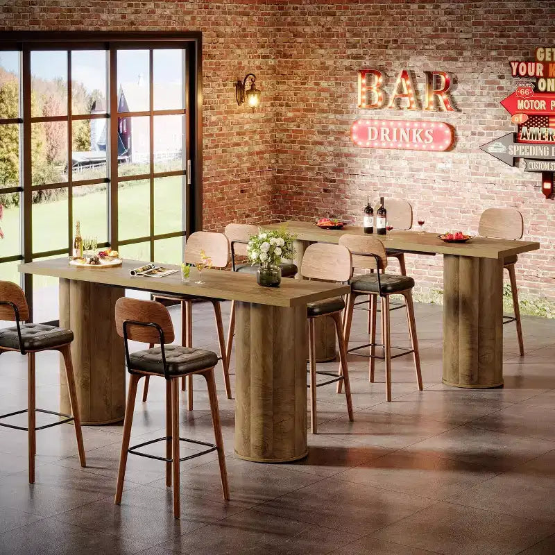 Tavolo da bar Lantine, tavolo da pub industriale altezza bancone da 180 cm, tavolo da bar rettangolare in legno per cucina, sala da pranzo, soggiorno, bar di casa