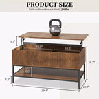 JVNOXK Tavolino da Caffè Rettangolare con Piano Sollevabile da 99,4 cm, Stile Rustico con Vano Contenitore Nascosto e Ripiano Inferiore, Adatto per Soggiorno, Marrone Vintage