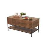 JVNOXK Tavolino da Caffè Rettangolare con Piano Sollevabile da 99,4 cm, Stile Rustico con Vano Contenitore Nascosto e Ripiano Inferiore, Adatto per Soggiorno, Marrone Vintage