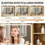 Toeletta con Specchio e Luci, Tavolo da Trucco con 4 Cassetti in Tessuto e Ripiani portaoggetti, Luci LED Regolabili, Tavolo da Trucco