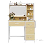 Vanity Desk with Mirror and Lights, Makeup Vanity Table with 4 Fabric Drawers & Storage Shelves, Adjustable LED Lights,Vanity Dressing Table