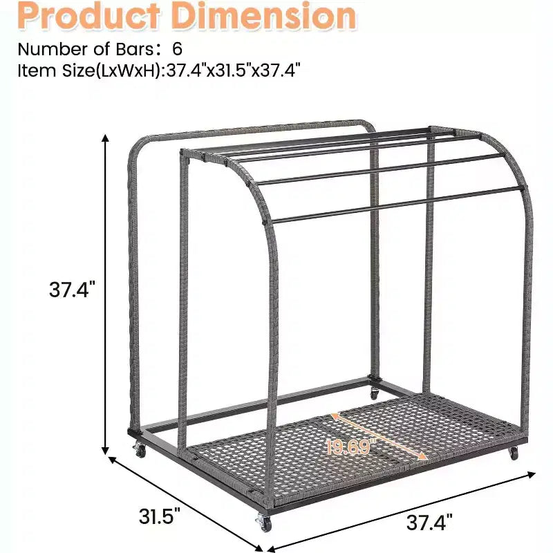 COZONY Porta Asciugamani Autoportante da Bordo Piscina, Base Mezza Rattan con 5 Barre e Spazio Contenitore, per Esterni/Interni