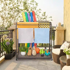 COZONY Porta Asciugamani Autoportante da Bordo Piscina, Base Mezza Rattan con 5 Barre e Spazio Contenitore, per Esterni/Interni