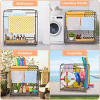 COZONY Porta Asciugamani Autoportante da Bordo Piscina, Base Mezza Rattan con 5 Barre e Spazio Contenitore, per Esterni/Interni