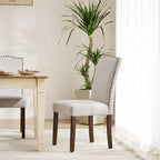 PexFix 2 Pezzi Sedie da Pranzo Moderne Senza Braccioli con Rivestimento in Tessuto, Borchie Decorative e Gambe in Legno