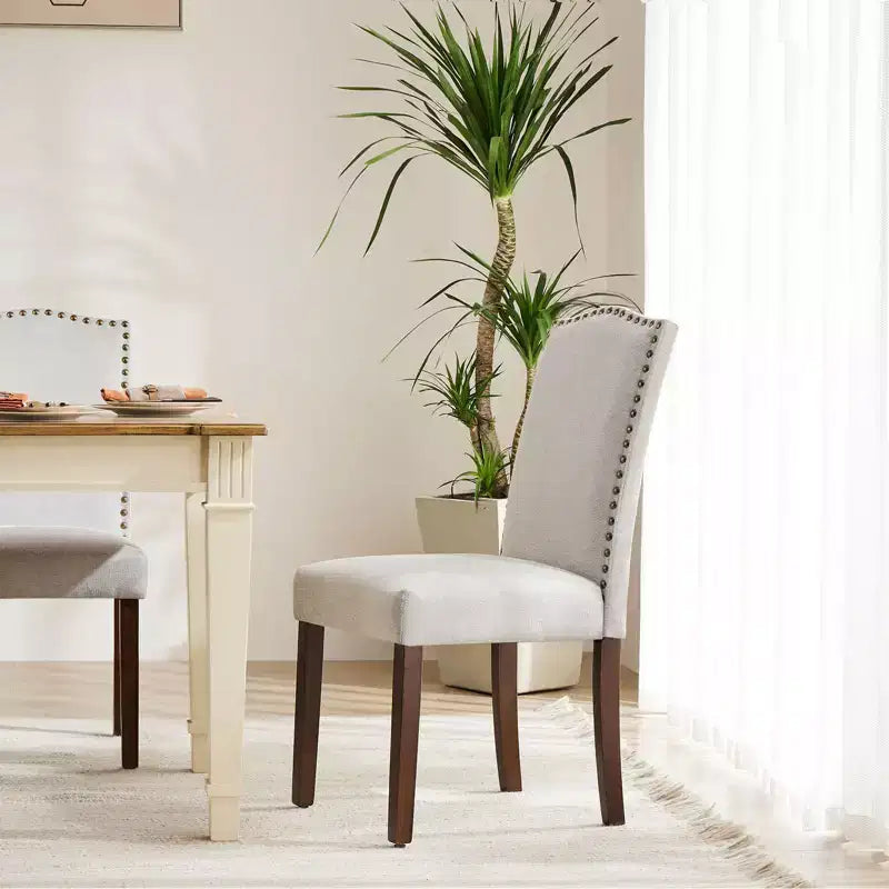 PexFix 2 Pezzi Sedie da Pranzo Moderne Senza Braccioli con Rivestimento in Tessuto, Borchie Decorative e Gambe in Legno