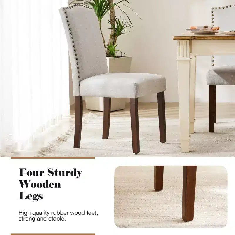 PexFix 2 Pezzi Sedie da Pranzo Moderne Senza Braccioli con Rivestimento in Tessuto, Borchie Decorative e Gambe in Legno