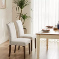 PexFix 2Pcs Modern Armless Dining Chairs With Upholstered Fabric Nailhead Trim And Wood Legs