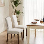 PexFix 2Pcs Modern Armless Dining Chairs With Upholstered Fabric Nailhead Trim And Wood Legs