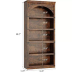 Libreria ad arco Acekool a 5 ripiani, scaffale portaoggetti effetto legno rustico con protezioni angolari in metallo per soggiorno, ufficio