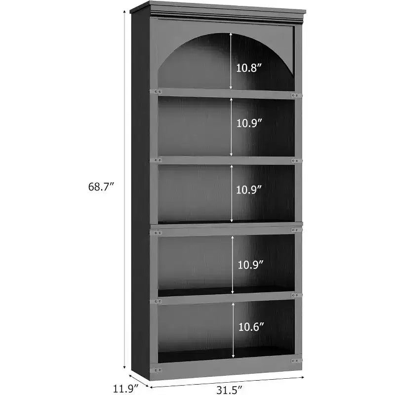 Libreria ad arco Acekool a 5 ripiani, scaffale portaoggetti effetto legno rustico con protezioni angolari in metallo per soggiorno, ufficio