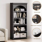Libreria ad arco Acekool a 5 ripiani, scaffale portaoggetti effetto legno rustico con protezioni angolari in metallo per soggiorno, ufficio