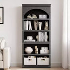 Libreria ad arco Acekool a 5 ripiani, scaffale portaoggetti effetto legno rustico con protezioni angolari in metallo per soggiorno, ufficio