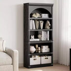 Acekool 5 Shelf Arched Bookcase, Rustic Wood Look Storage Shelf with Metal Corner Guards for Living Room Office