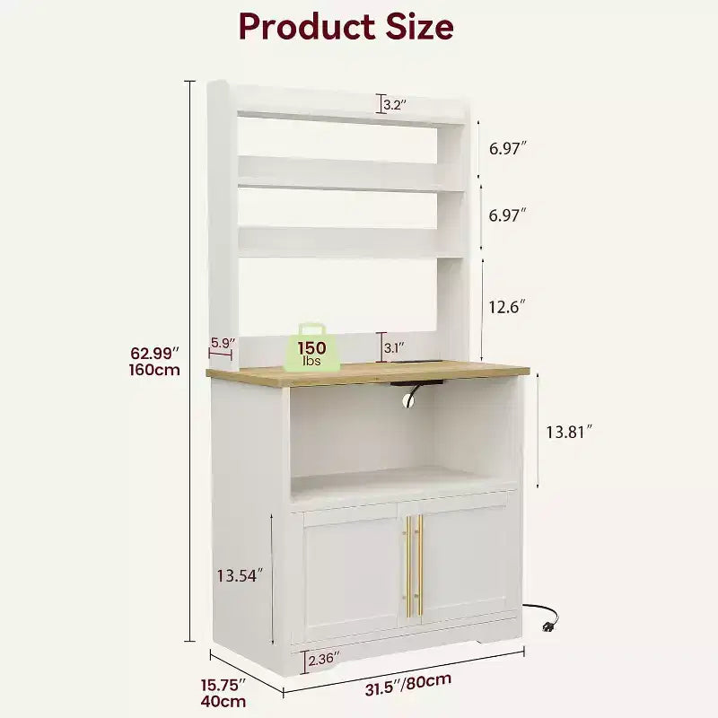 Scaffale da forno con mobiletto contenitore, porta microonde, scaffale da forno in stile rustico con piano spesso, per cucina, sala da pranzo