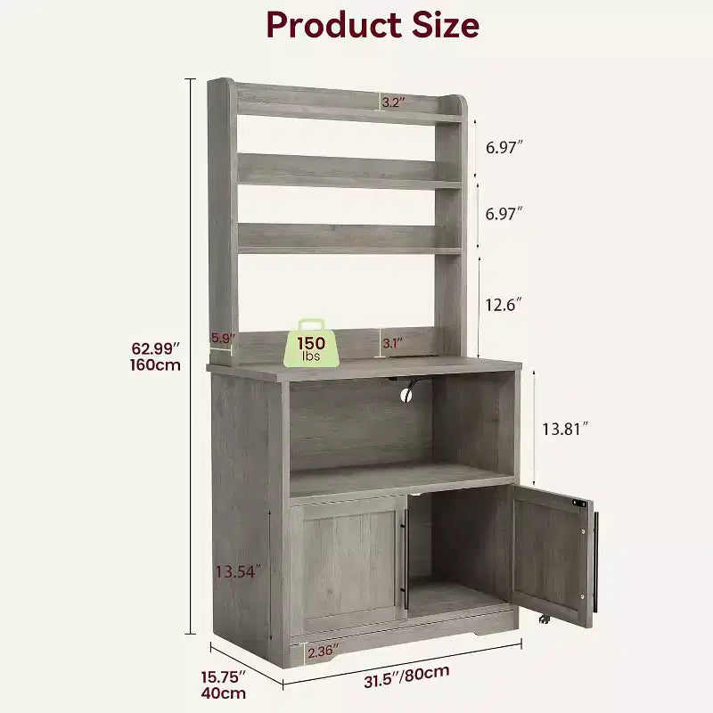 Scaffale da forno con mobiletto contenitore, porta microonde, scaffale da forno in stile rustico con piano spesso, per cucina, sala da pranzo