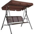 Brown 3-Person Outdoor Canopy Swing  Weather-Resistant Steel Frame & Breathable Mesh Seat for Patio & Backyard