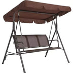 Brown 3-Person Outdoor Canopy Swing  Weather-Resistant Steel Frame & Breathable Mesh Seat for Patio & Backyard