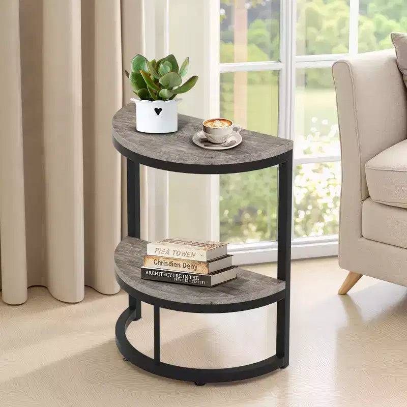 TUYOHW Half-Moon End Table,Minimalist Small Side Table for Couch & Bedside,23.6 Height,Gray+Black