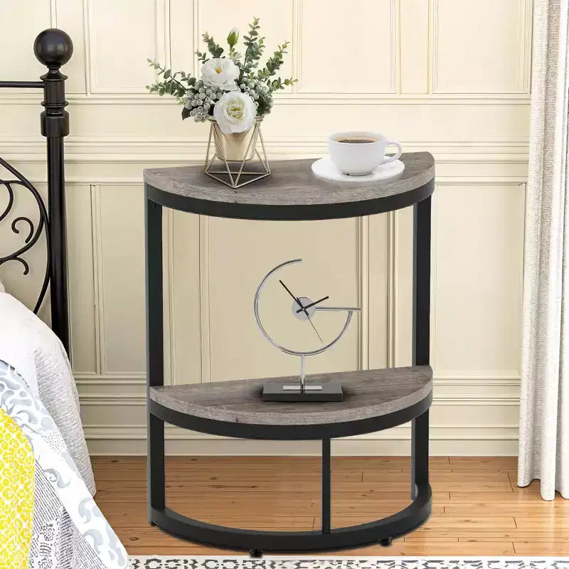TUYOHW Tavolino d'appoggio a mezzaluna, piccolo tavolino laterale minimalista per divano e comodino, altezza 60 cm, grigio + nero