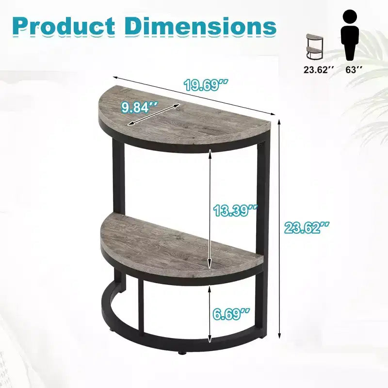 TUYOHW Tavolino d'appoggio a mezzaluna, piccolo tavolino laterale minimalista per divano e comodino, altezza 60 cm, grigio + nero
