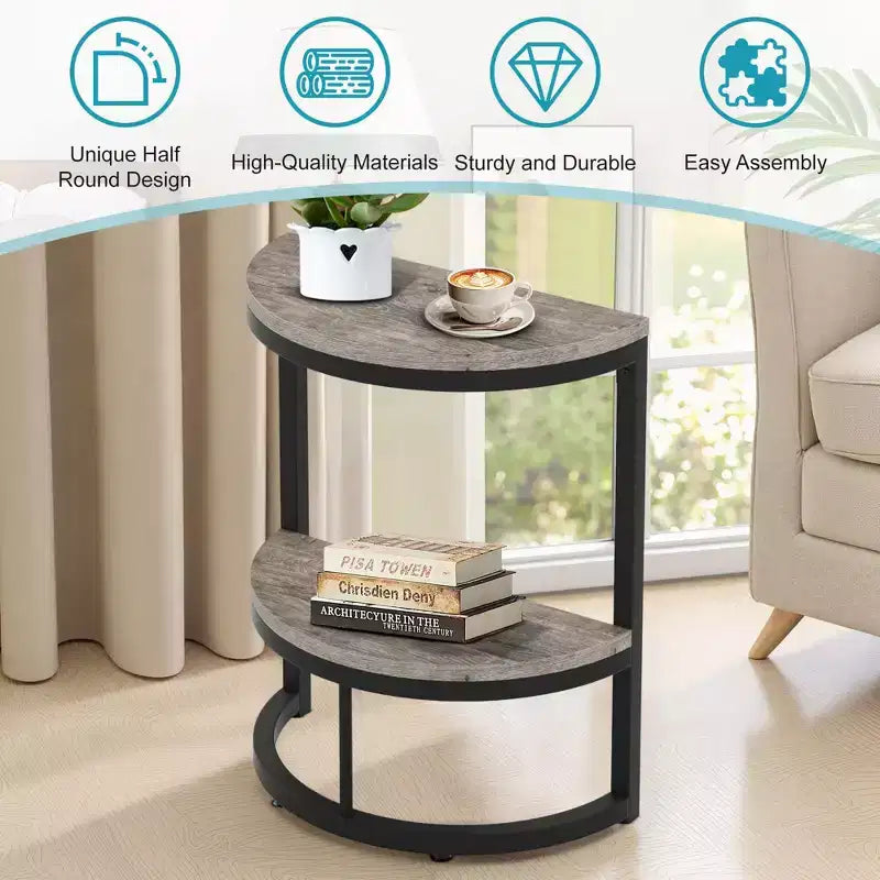 TUYOHW Tavolino d'appoggio a mezzaluna, piccolo tavolino laterale minimalista per divano e comodino, altezza 60 cm, grigio + nero