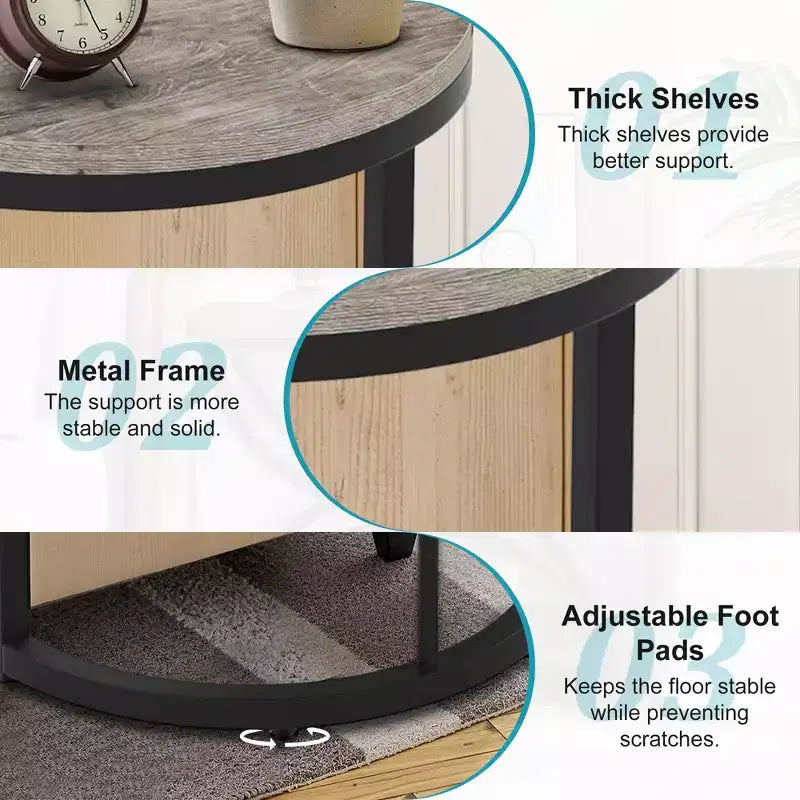TUYOHW Tavolino d'appoggio a mezzaluna, piccolo tavolino laterale minimalista per divano e comodino, altezza 60 cm, grigio + nero