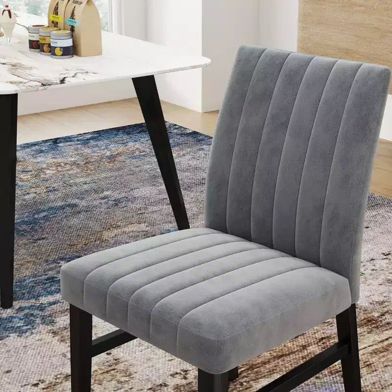 TUYOHW Set di 2 sedie da pranzo trapuntate con gambe in legno di gomma, sedie da cucina in poliestere con seduta e schienale felpati per soggiorno, sala da pranzo