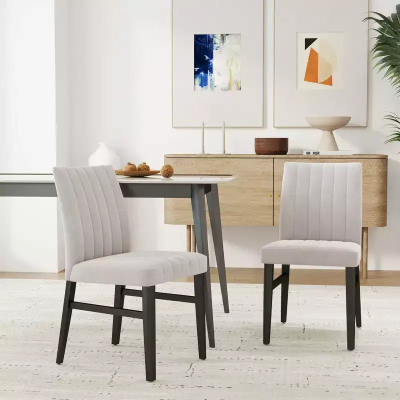 TUYOHW Set di 2 sedie da pranzo trapuntate con gambe in legno di gomma, sedie da cucina in poliestere con seduta e schienale felpati per soggiorno, sala da pranzo