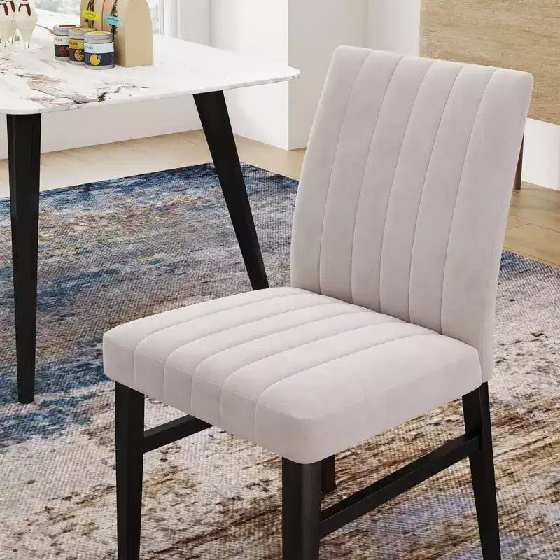 TUYOHW Set di 2 sedie da pranzo trapuntate con gambe in legno di gomma, sedie da cucina in poliestere con seduta e schienale felpati per soggiorno, sala da pranzo