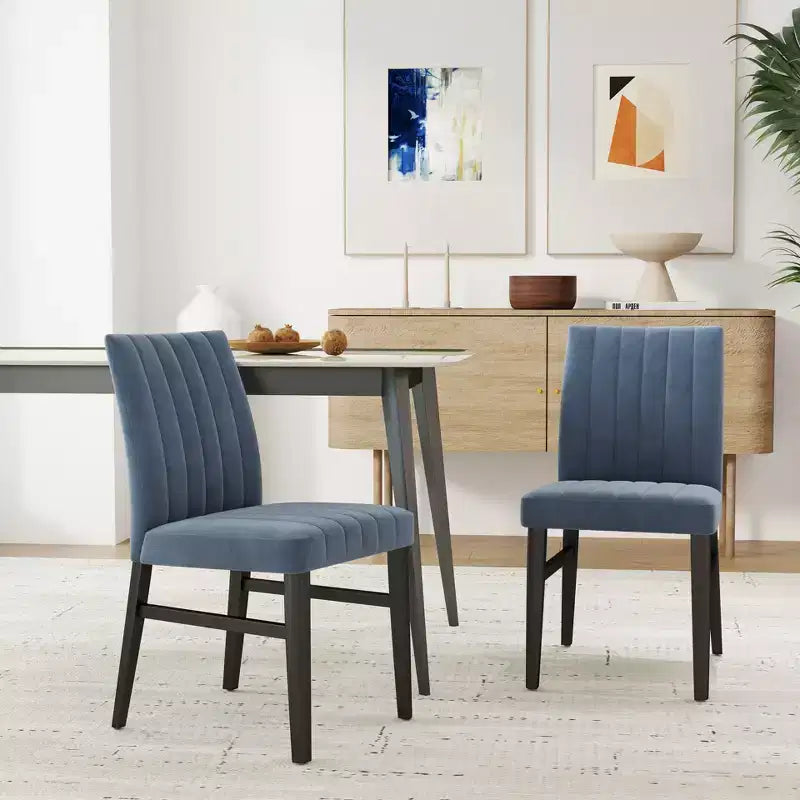 TUYOHW Set di 2 sedie da pranzo trapuntate con gambe in legno di gomma, sedie da cucina in poliestere con seduta e schienale felpati per soggiorno, sala da pranzo