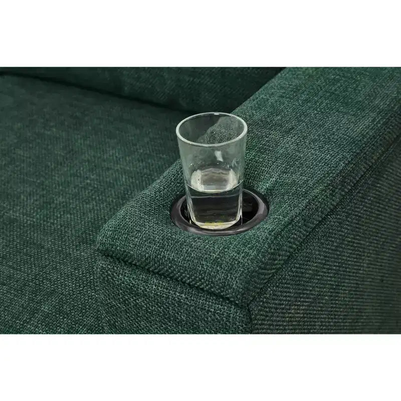 Divano sezionale MAYEERTY due pezzi 2+3 posti con portabicchieri, braccioli quadrati, rivestimento in poliestere imbottito per soggiorno, colore verde