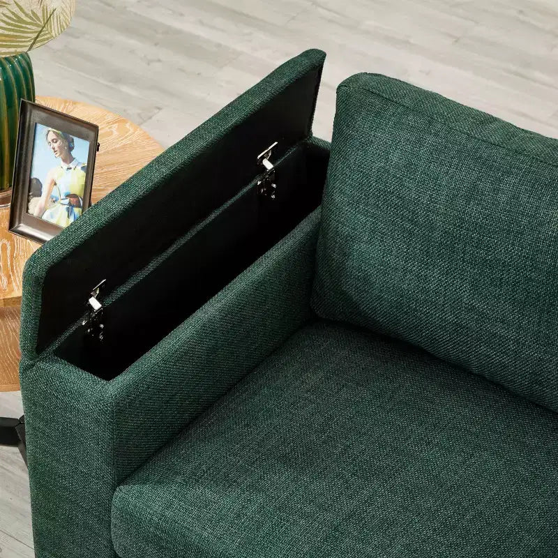 Divano sezionale MAYEERTY due pezzi 2+3 posti con portabicchieri, braccioli quadrati, rivestimento in poliestere imbottito per soggiorno, colore verde