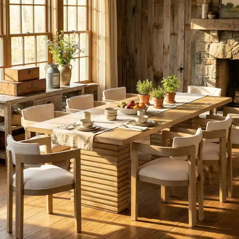 Christopher Knight Home Elena Tavolo da Pranzo 9 Pezzi Stile Fattoria con Sedie Imbottite in Legno di Gomma