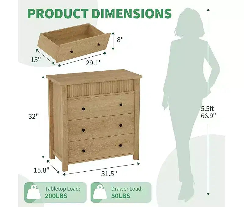 Comodino moderno a 3 cassetti scanalato - Mobile contenitore in legno - Organizzatore elegante - Finitura rovere naturale, 3 scomparti