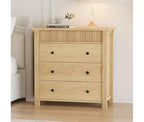 Comodino moderno a 3 cassetti scanalato - Mobile contenitore in legno - Organizzatore elegante - Finitura rovere naturale, 3 scomparti