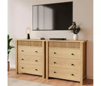 Comodino moderno a 3 cassetti scanalato - Mobile contenitore in legno - Organizzatore elegante - Finitura rovere naturale, 3 scomparti