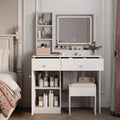 Okak Vanity Desk with 3 Color Adjustable Mirror, Makeup Vanity with Stool and Ample Storage, Compact Vanity for Living Room, Bedroom, White