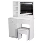 Okak Tavolino da trucco con specchio regolabile a 3 colori, Vanity con sgabello e ampio spazio di archiviazione, Vanity compatto per soggiorno, camera da letto, Bianco