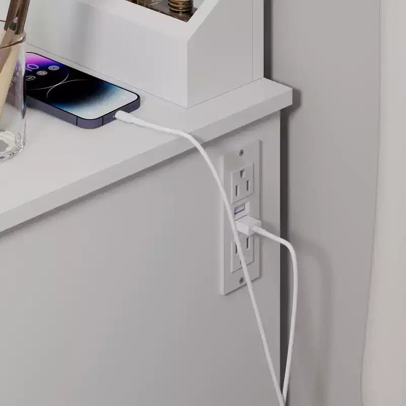 Okak Tavolino da trucco con specchio regolabile a 3 colori, Vanity con sgabello e ampio spazio di archiviazione, Vanity compatto per soggiorno, camera da letto, Bianco