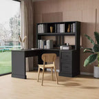 TUYOHW 59.84 Scrivania da Computer per Ufficio, Scrivania con Libreria, 2 Cassetti e Ripiani Aperti a 2 Livelli, Grande Postazione di Lavoro per Studio, Ufficio, Soggiorno