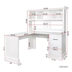 TUYOHW 59.84 Scrivania da Computer per Ufficio, Scrivania con Libreria, 2 Cassetti e Ripiani Aperti a 2 Livelli, Grande Postazione di Lavoro per Studio, Ufficio, Soggiorno