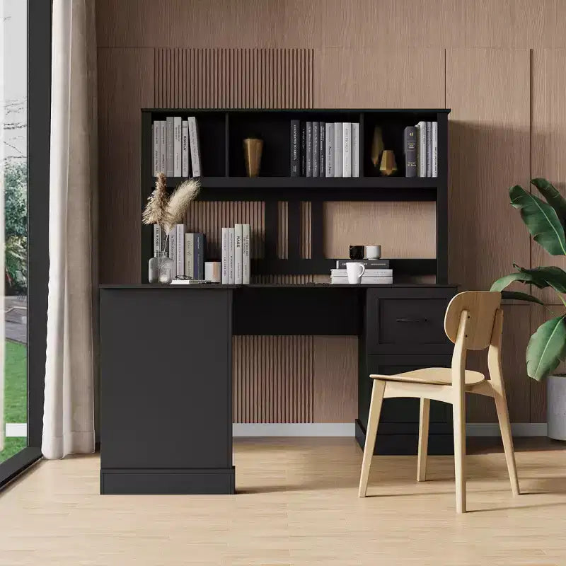 TUYOHW 59.84 Scrivania da Computer per Ufficio, Scrivania con Libreria, 2 Cassetti e Ripiani Aperti a 2 Livelli, Grande Postazione di Lavoro per Studio, Ufficio, Soggiorno