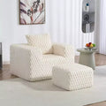 TUYOHW Modern Corduroy Lounge Sofa with Ottoman,Upholstered Ribbed Fabric Couch with High-Density Cushion & Throw Pillow,No Assembly Required,White